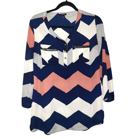 RUE 21 | Multi-Color Checkered Chest Pockets Casual Blouse - Picture 2 of 9